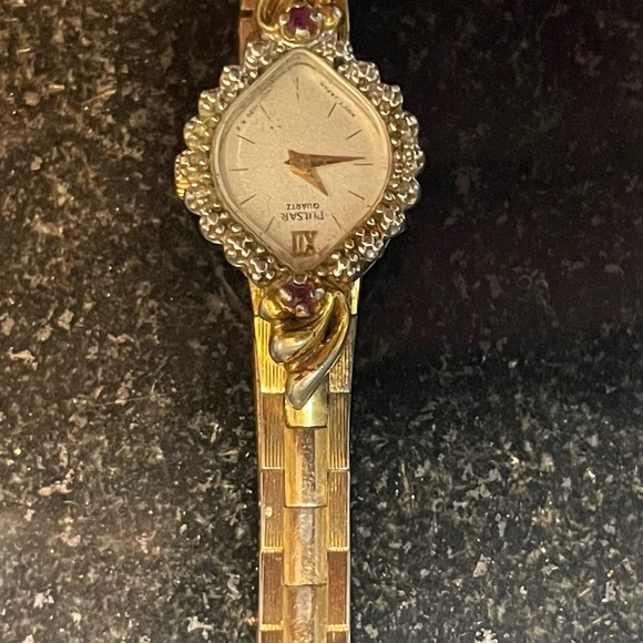 Pulsar Women\'s Gold and Silver Watch with Purple Accents